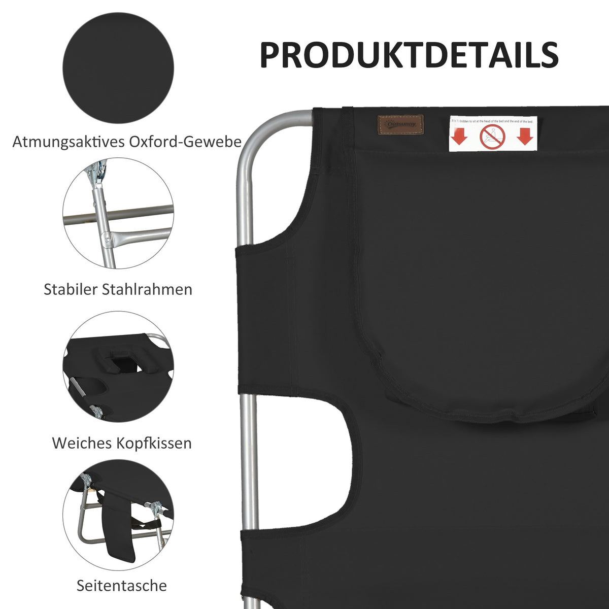 Folding Sun Lounger with Adjustable Backrest and Face Hole