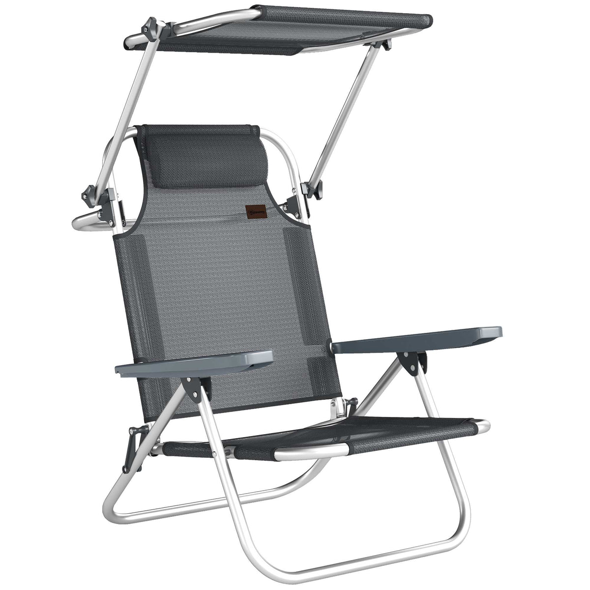 Folding Sun Lounger with Adjustable Canopy and Pillow