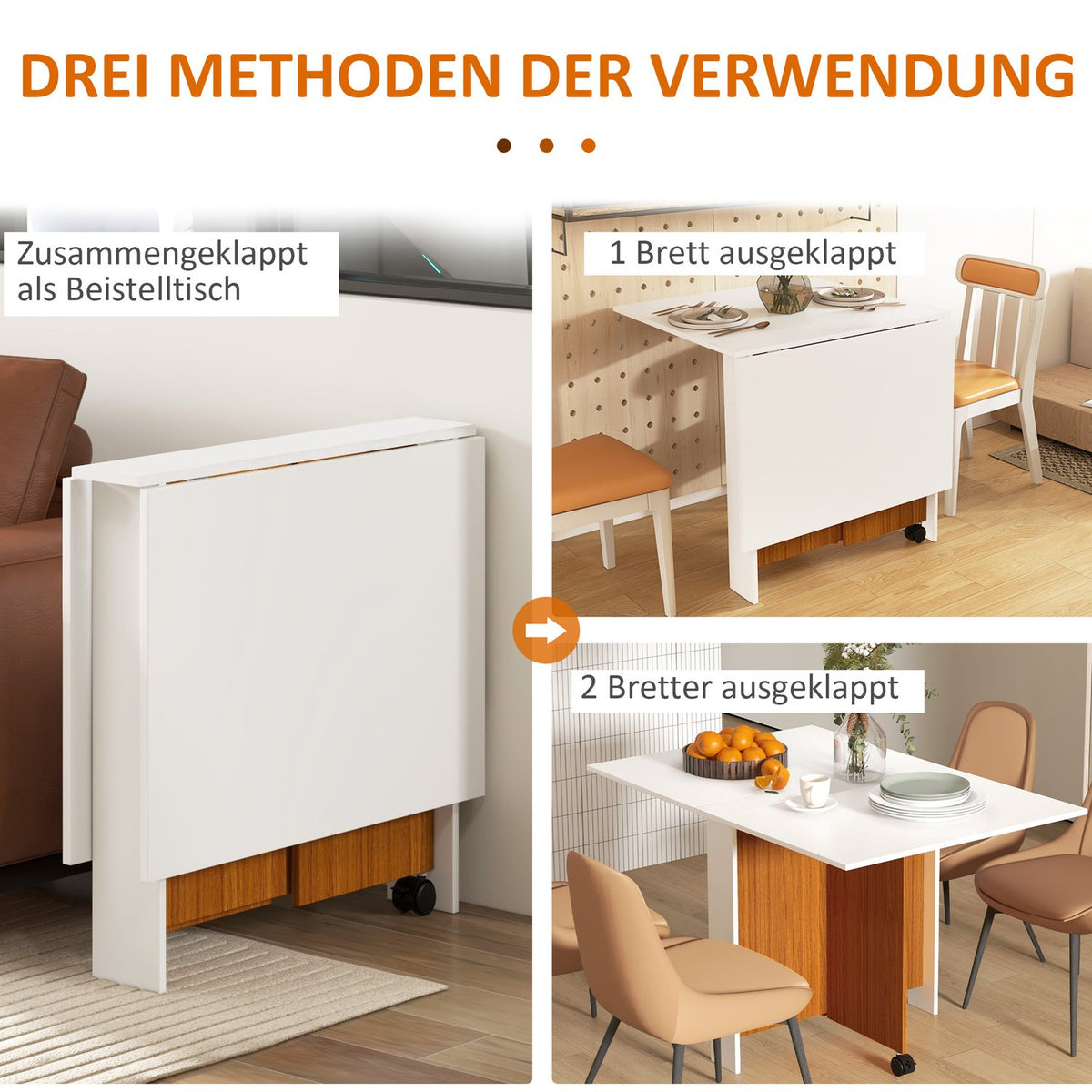 Folding Table Dining Table Mobile Desk With Folding Worktop Side Table With Wheels Dining Room Table For Kitchen White