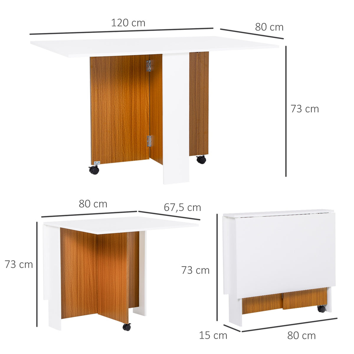 Folding Table Dining Table Mobile Desk With Folding Worktop Side Table With Wheels Dining Room Table For Kitchen White