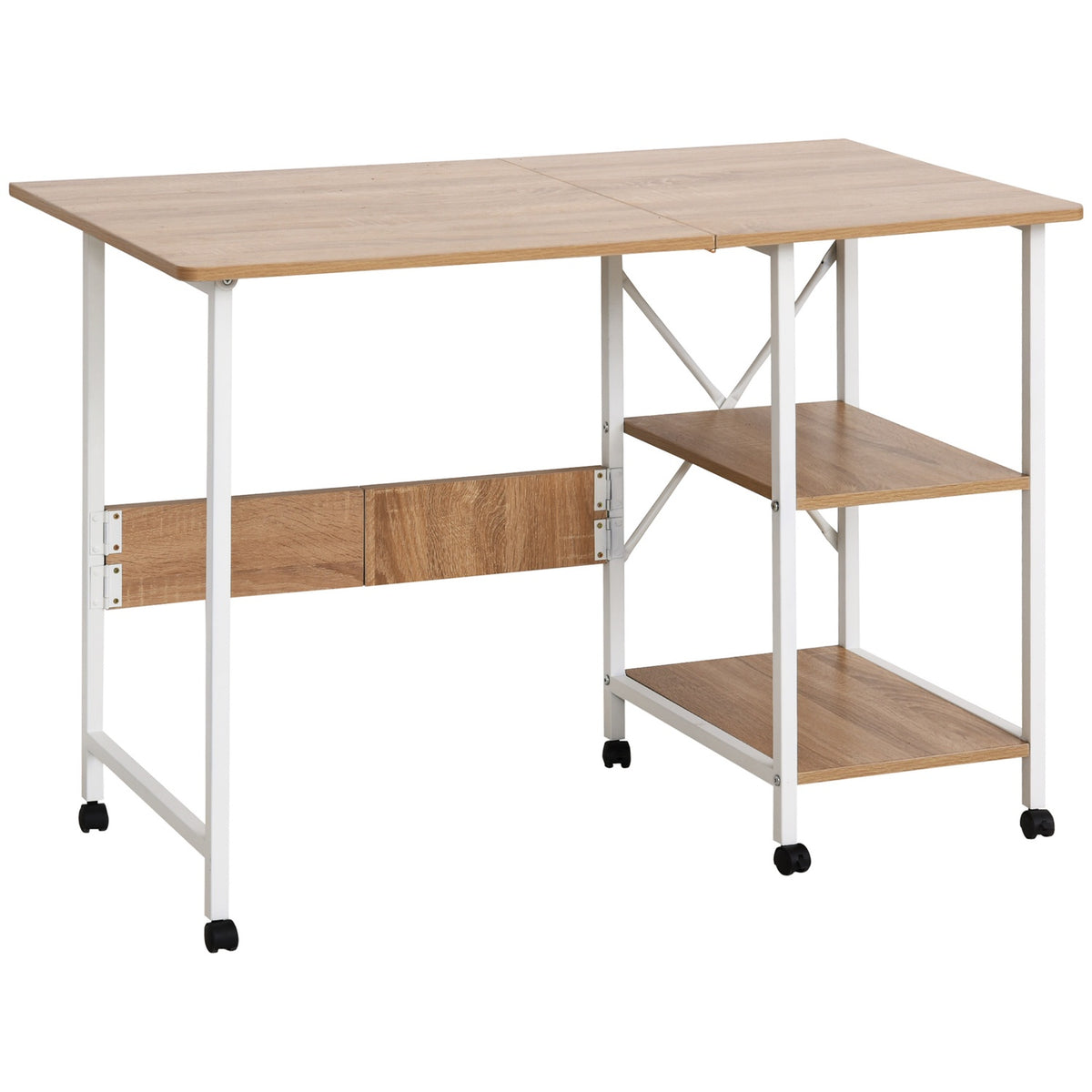 Folding Table Mobile Desk On Wheels, Side Table, Mdf, Natural, 107X55X76Cm