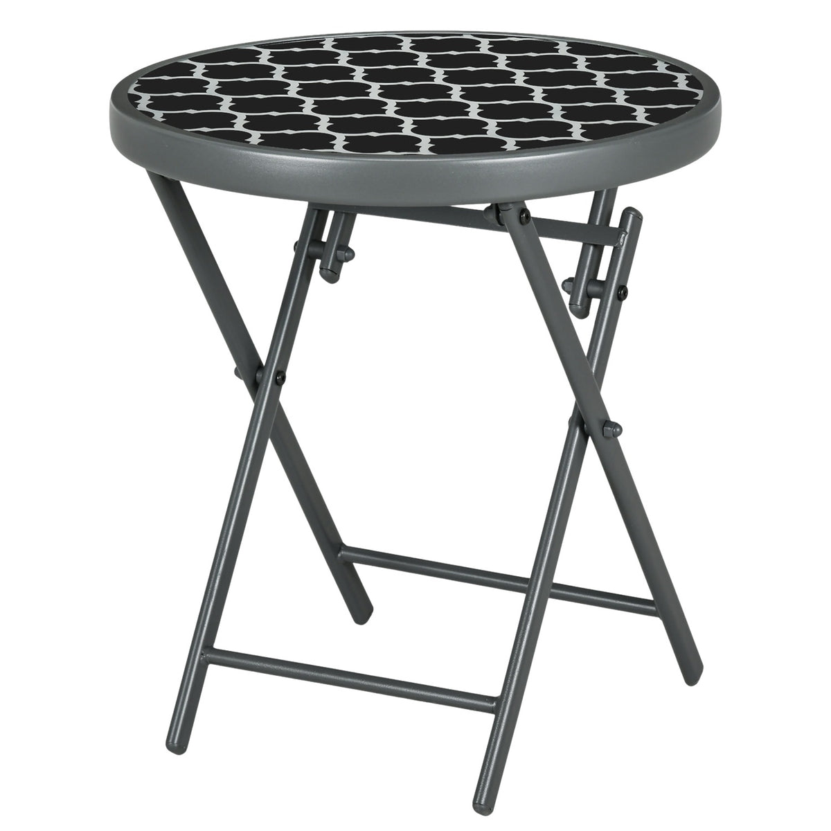 Folding Table Side Table Glass Top Camping Table Black 45X45X50Cm