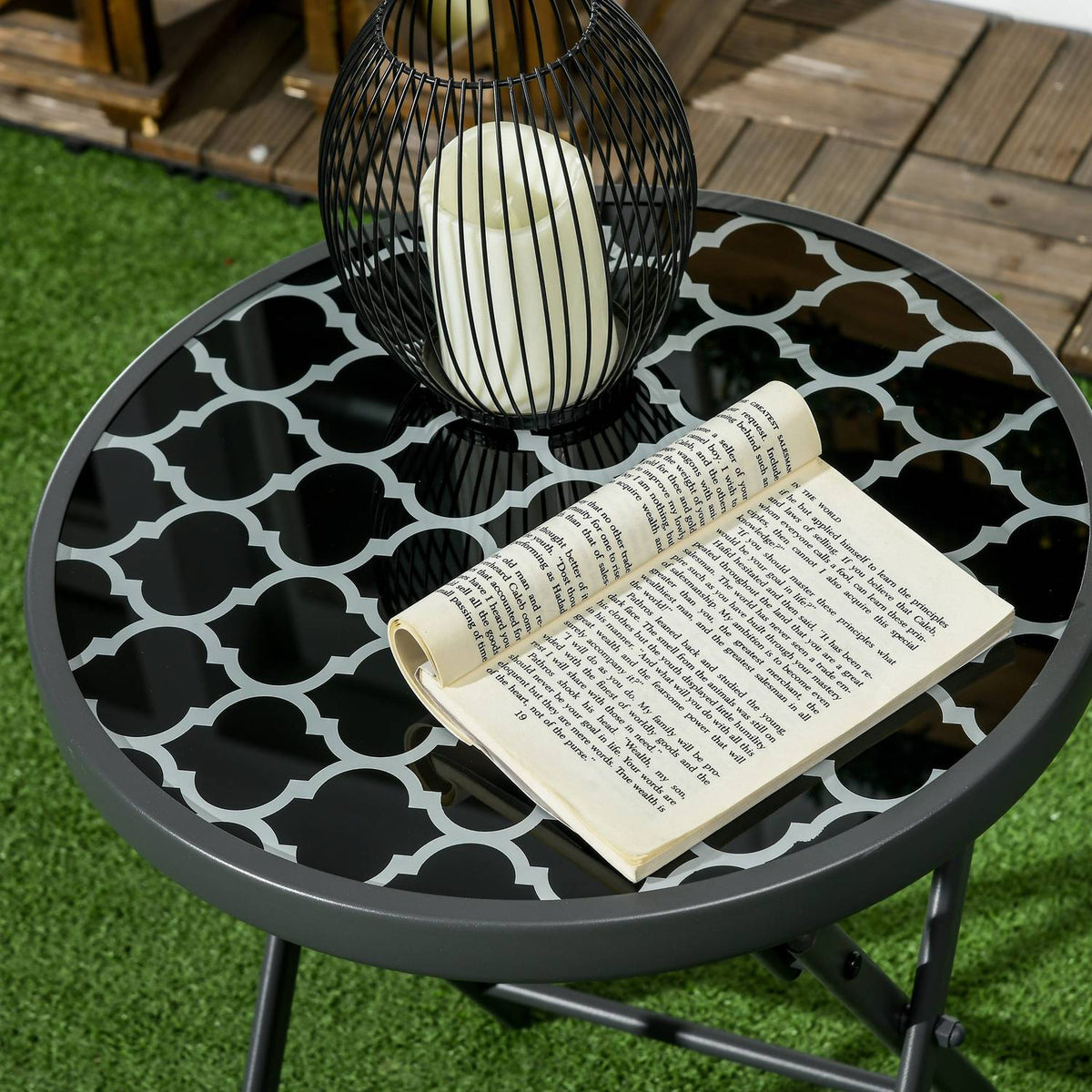 Folding Table Side Table Glass Top Camping Table Black 45X45X50Cm