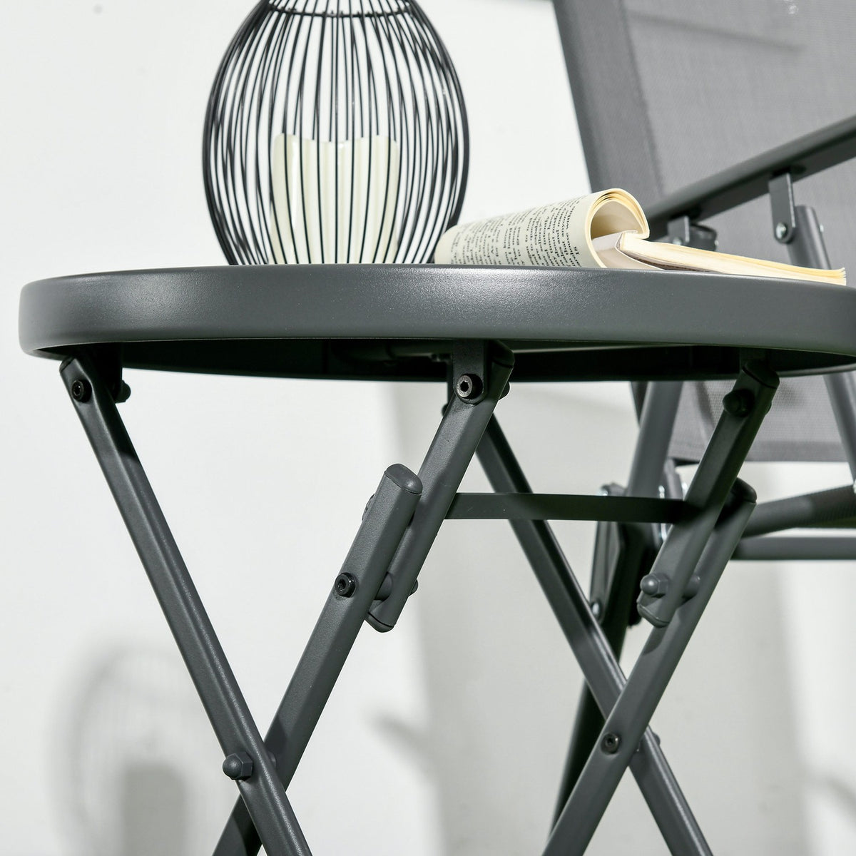 Folding Table Side Table Glass Top Camping Table Black 45X45X50Cm