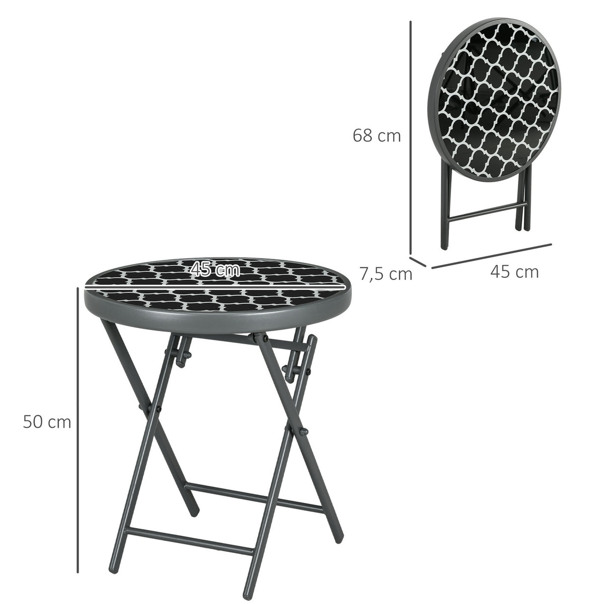 Folding Table Side Table Glass Top Camping Table Black 45X45X50Cm