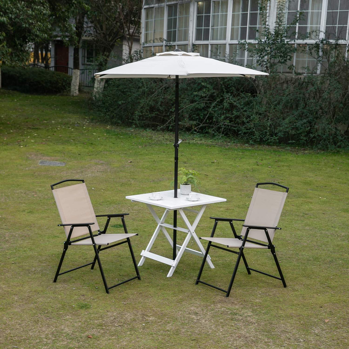 Folding Table Side Table Poplar Wood Parasol Holder 70X70X70Cm