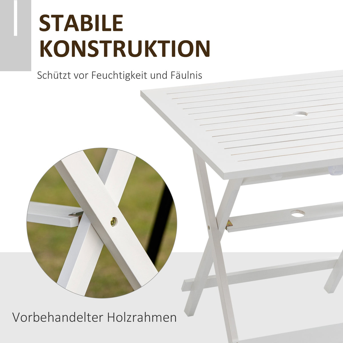 Folding Table Side Table Poplar Wood Parasol Holder 70X70X70Cm