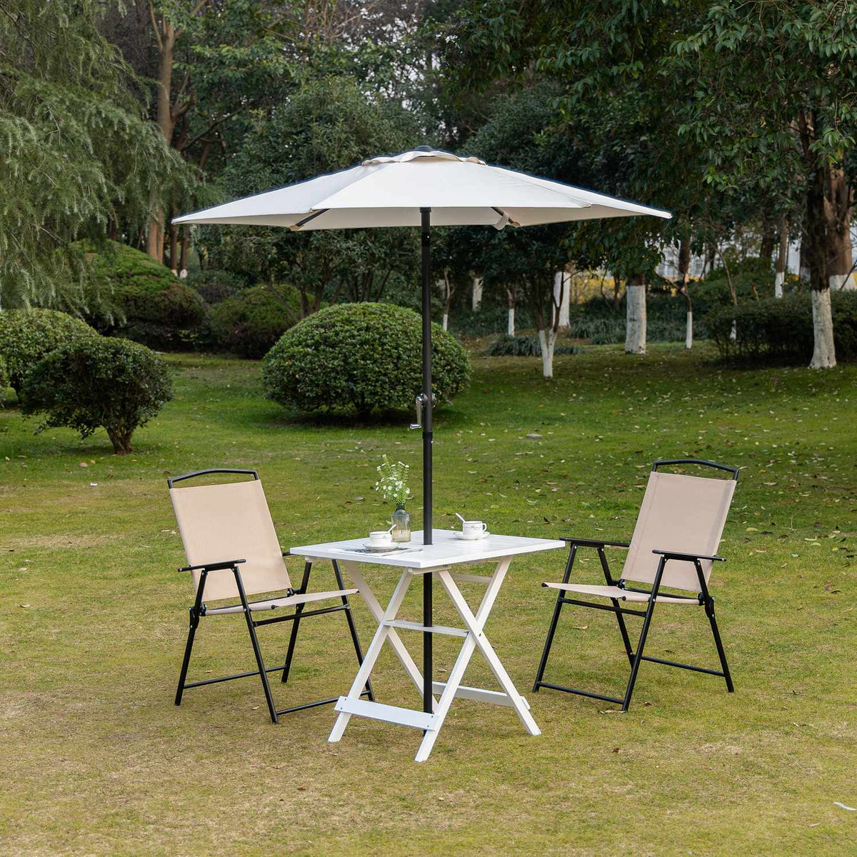 Folding Table Side Table Poplar Wood Parasol Holder 70X70X70Cm