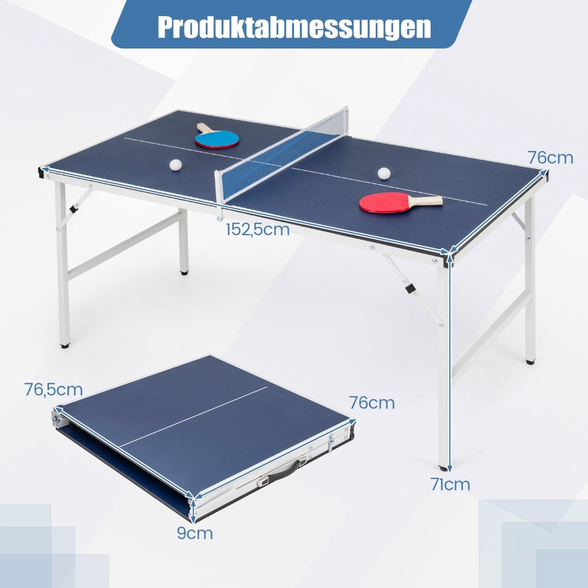 Folding Table Tennis Table with Net, 2 Paddles & Balls