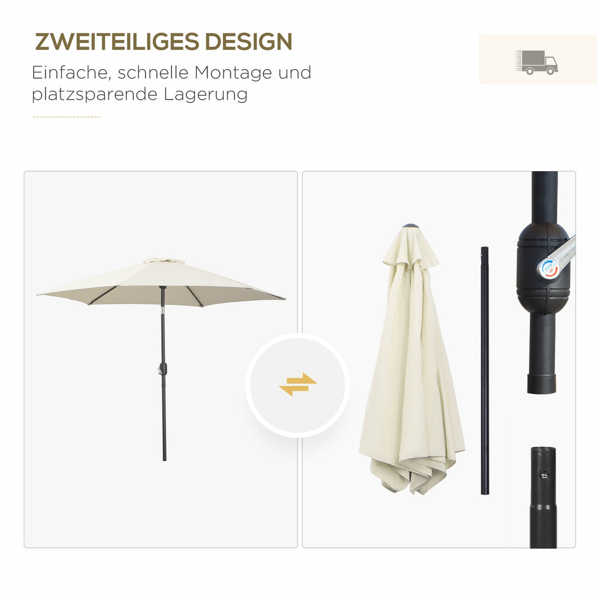 Folding Umbrella Parasol Garden Umbrella Market Umbrella With Hand Crank Aluminum 180/㎡ Polyester Beige ∅2.7 X 2.35 M
