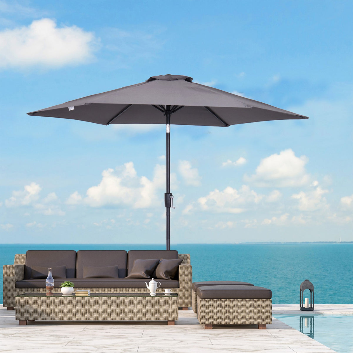 Folding Umbrella Parasol Garden Umbrella Market Umbrella With Hand Crank Aluminum 180/㎡ Polyester Gray ∅2.7 X 2.35 M