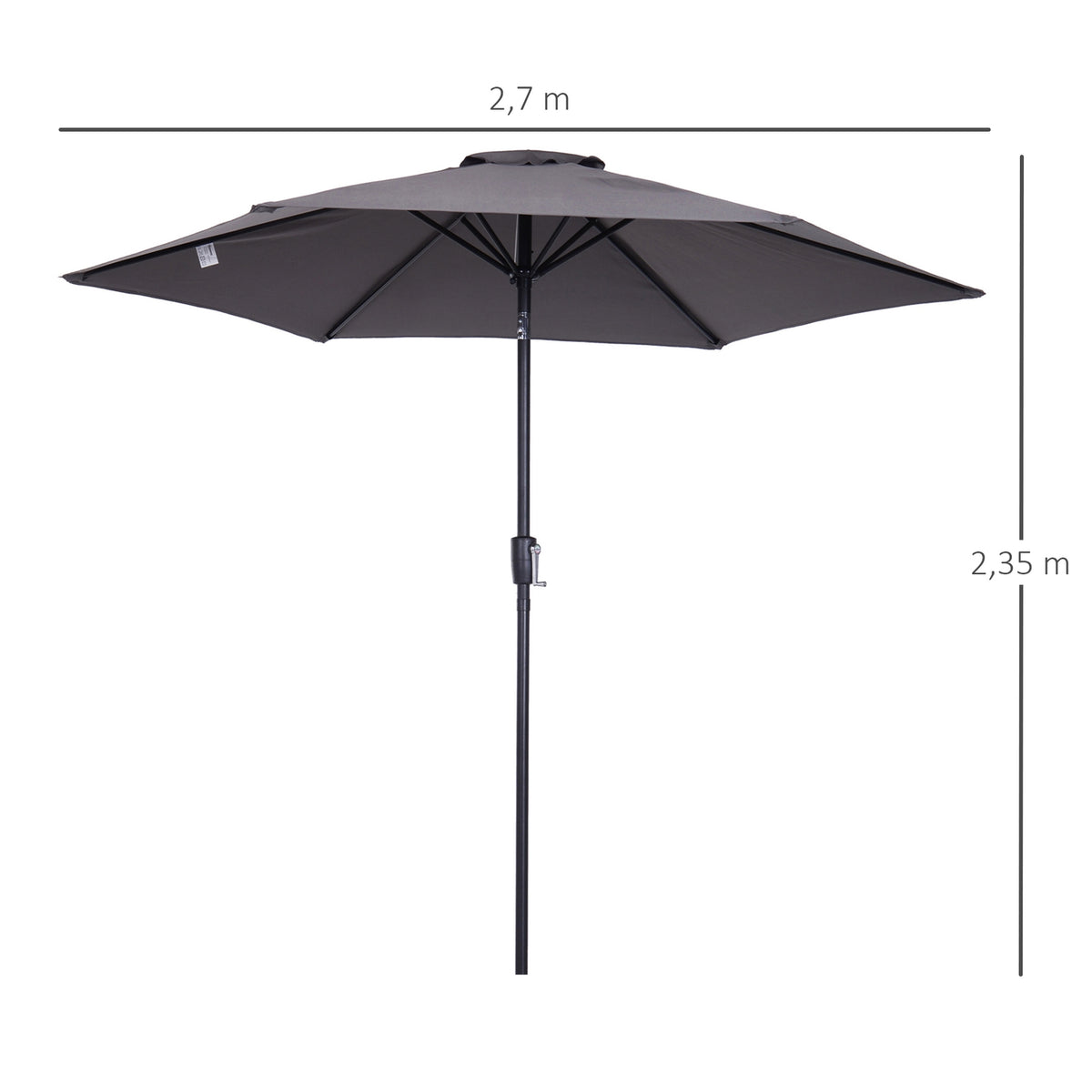 Folding Umbrella Parasol Garden Umbrella Market Umbrella With Hand Crank Aluminum 180/㎡ Polyester Gray ∅2.7 X 2.35 M