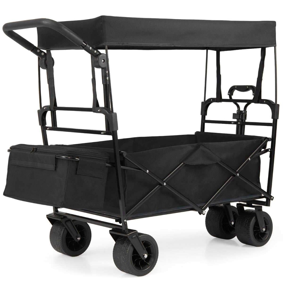 Folding Wagon with Removable Canopy, Adjustable Handles, Black