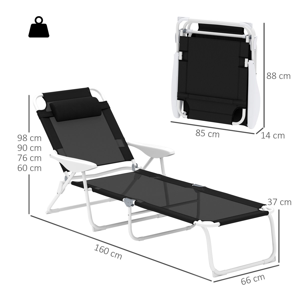Folding Weatherproof Garden Lounger, Adjustable Backrest