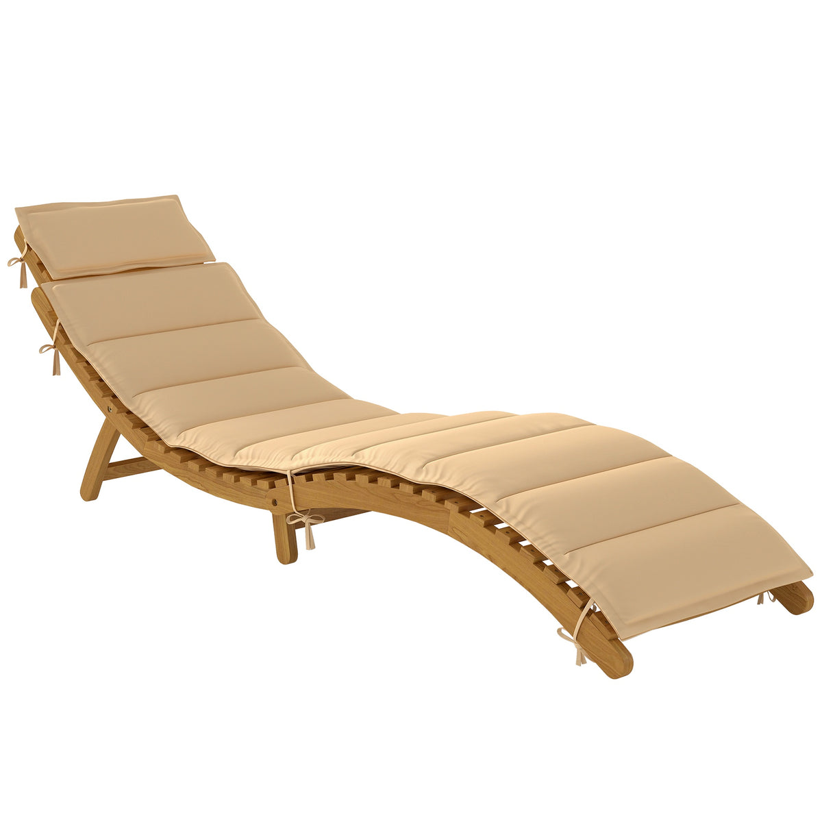 Folding Weatherproof Wooden Sun Lounger with Cushion, Beige