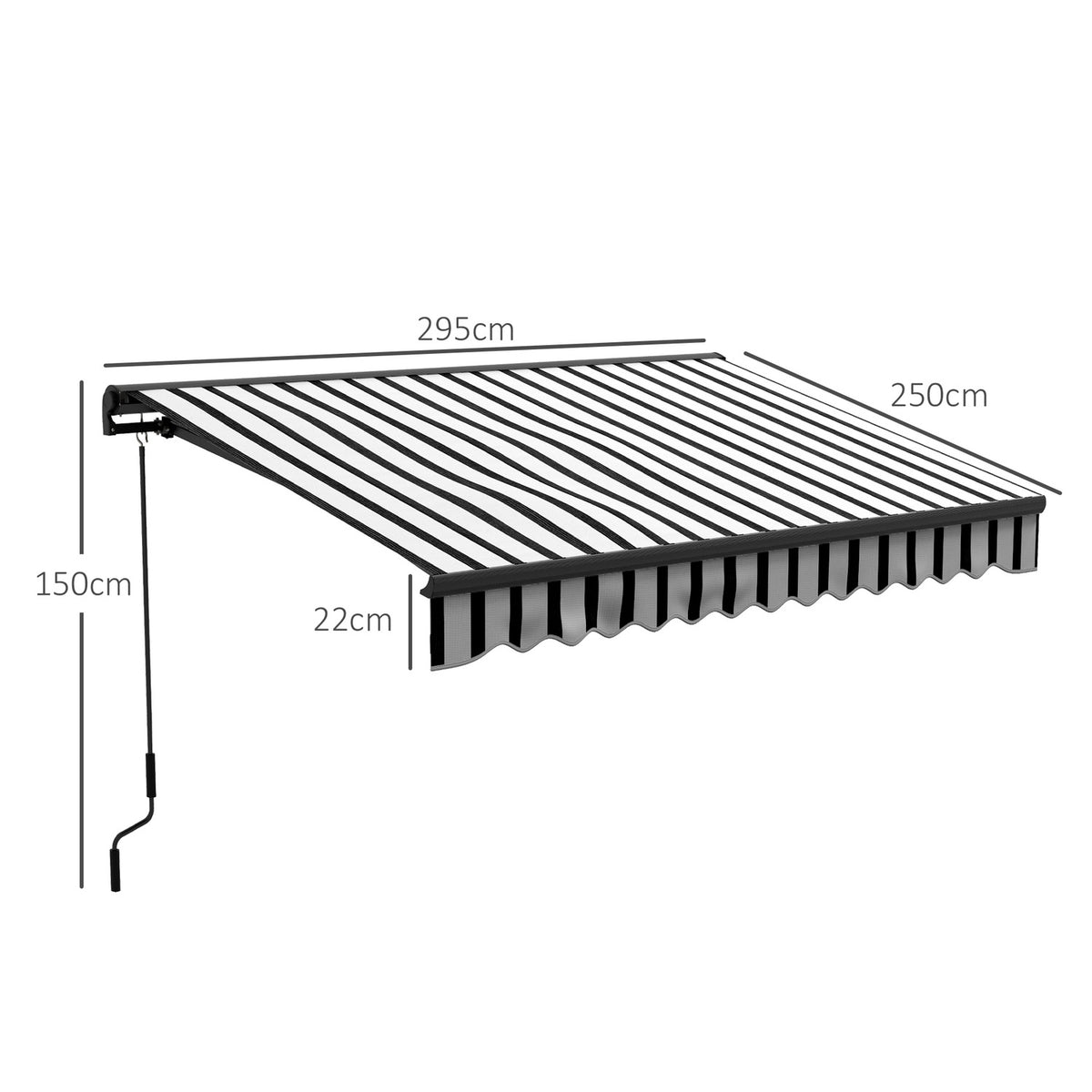Folding arm awning electric 295 x 250 cm sun protection with UV protection, hand crank, adjustable cassette awning with remote control