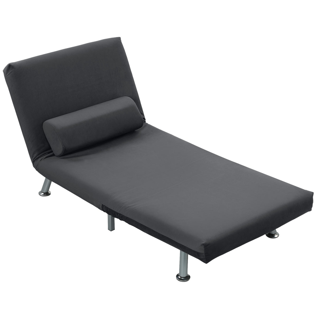 Folding armchair with bed function, foldable recliner chair in velvet look, adjustable backrest, 75 x 70 x 75 cm, dark grey