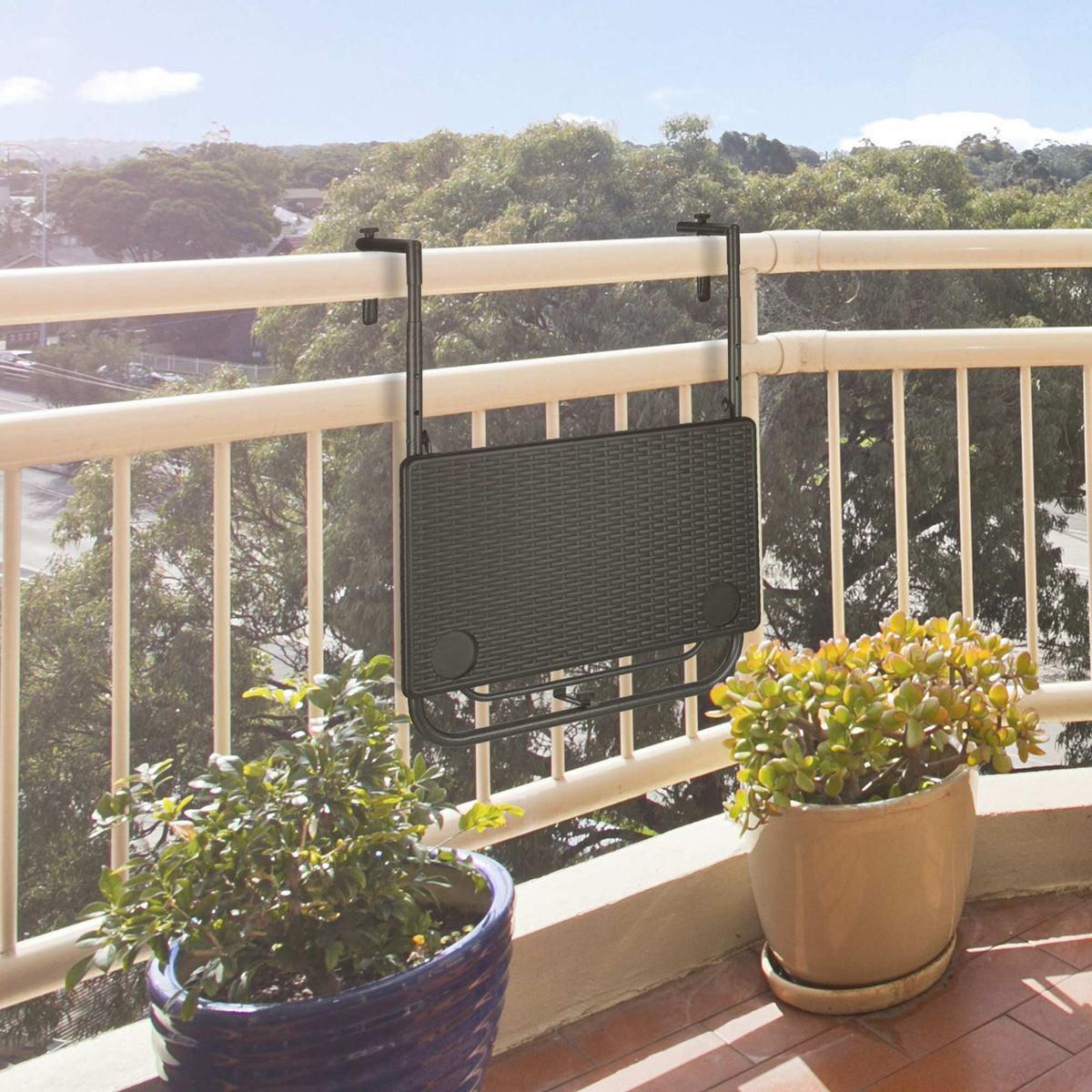 Folding balcony table in brown