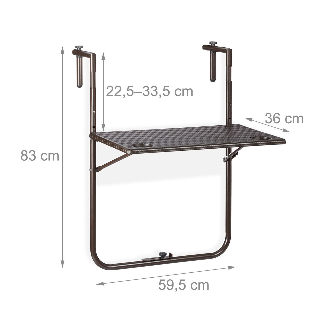 Folding balcony table in brown