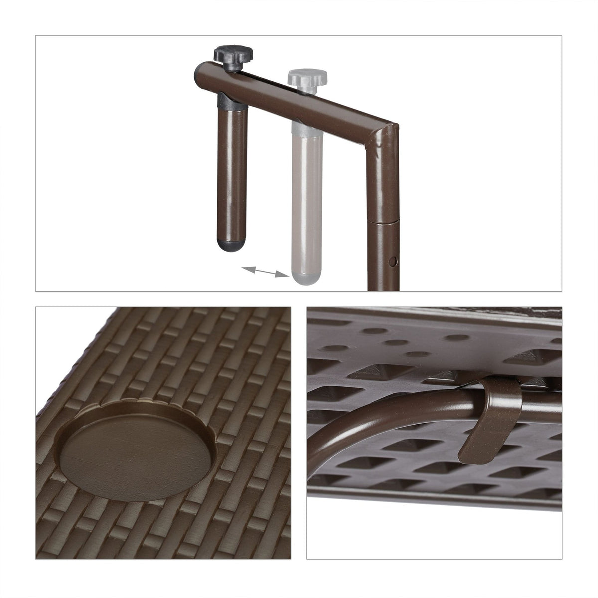 Folding balcony table in brown