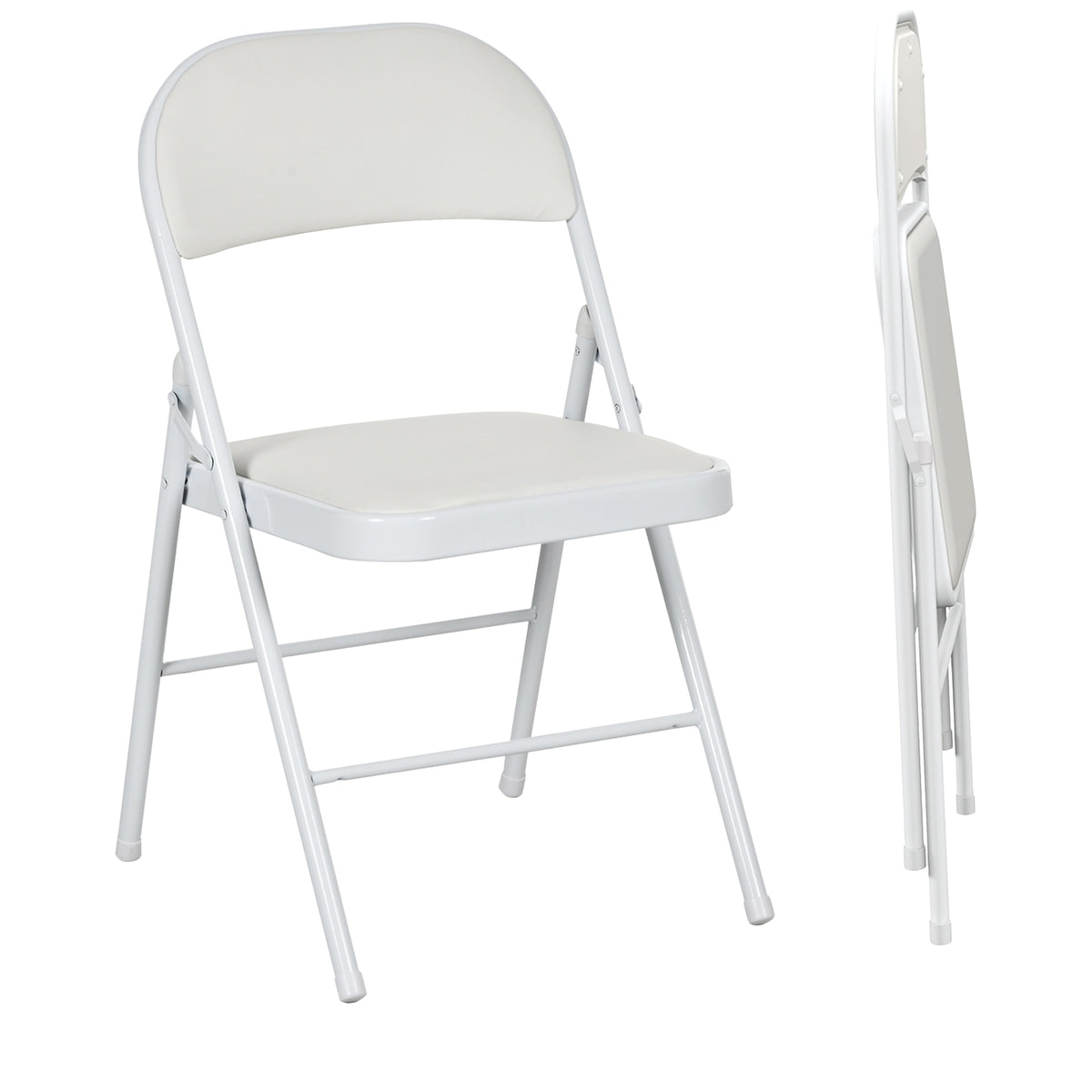 Folding camping chair with padded backrest, folding office chair with steel frame, kitchen chair with padding can hold up to 120 kg for guests, office, camping, white