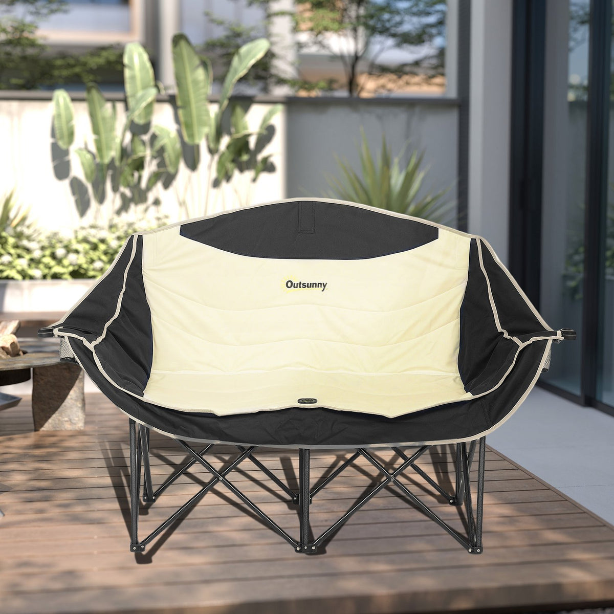 Folding chair 2 seater folding camping chair with cup holder carry bag outdoor folding chair load capacity up to 250kg robust lightly padded fishing chair garden chair for garden camping beach |