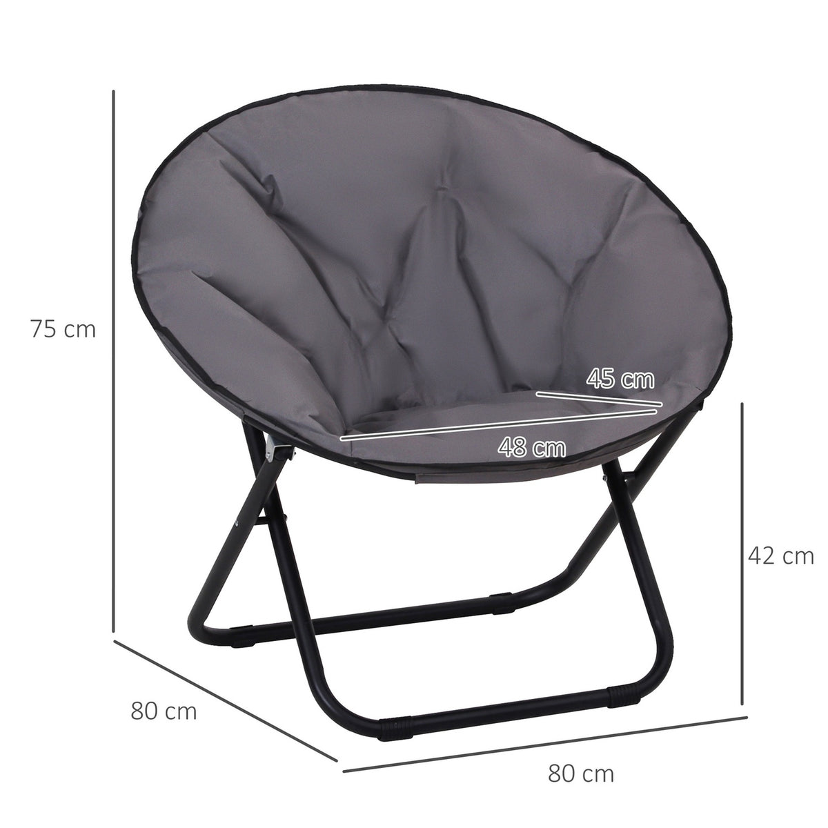 Folding chair folding camping chair, upholstered chair, metal + Oxford fabric, gray, 80x80x75 cm