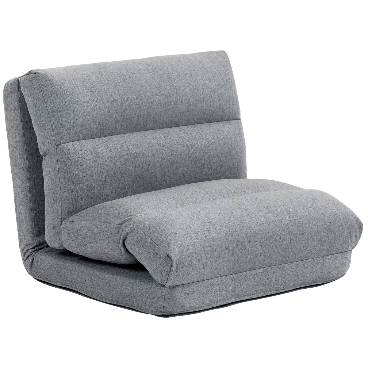 Folding floor chair, with 6-level adjustable backrest, thick seat padding, bed function, linen look, 70 x 41 x 56 cm, gray