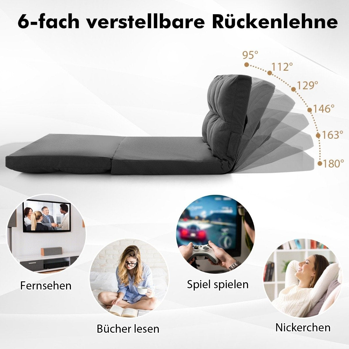 Folding floor sofa 3 in 1 sofa bed with sleeping function and adjustable backrest dark gray