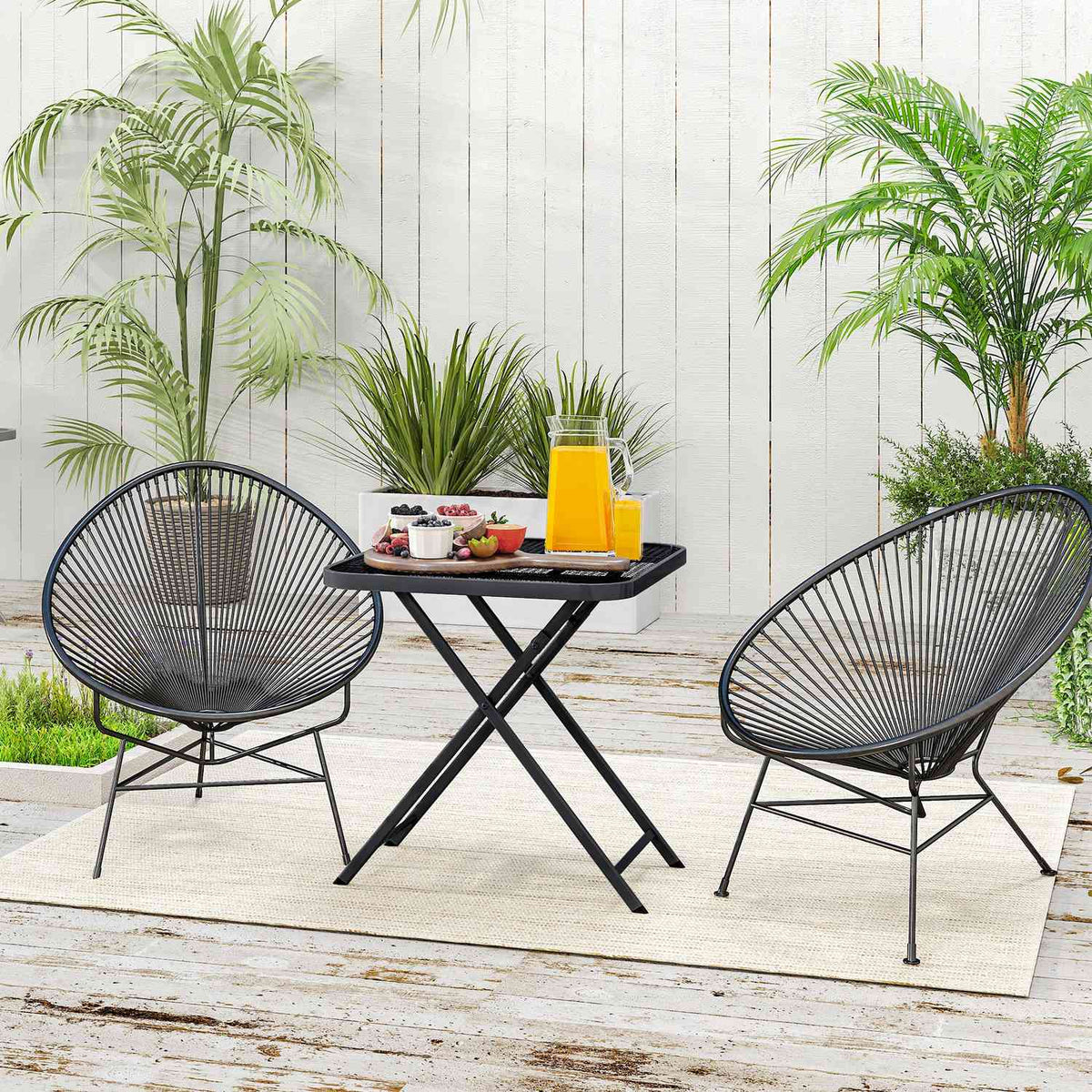 Folding garden table 70 x 70 cm, weatherproof balcony table, steel folding table with cut-out design, outdoor dining table, square side table, patio table for garden, terrace, balcony, black