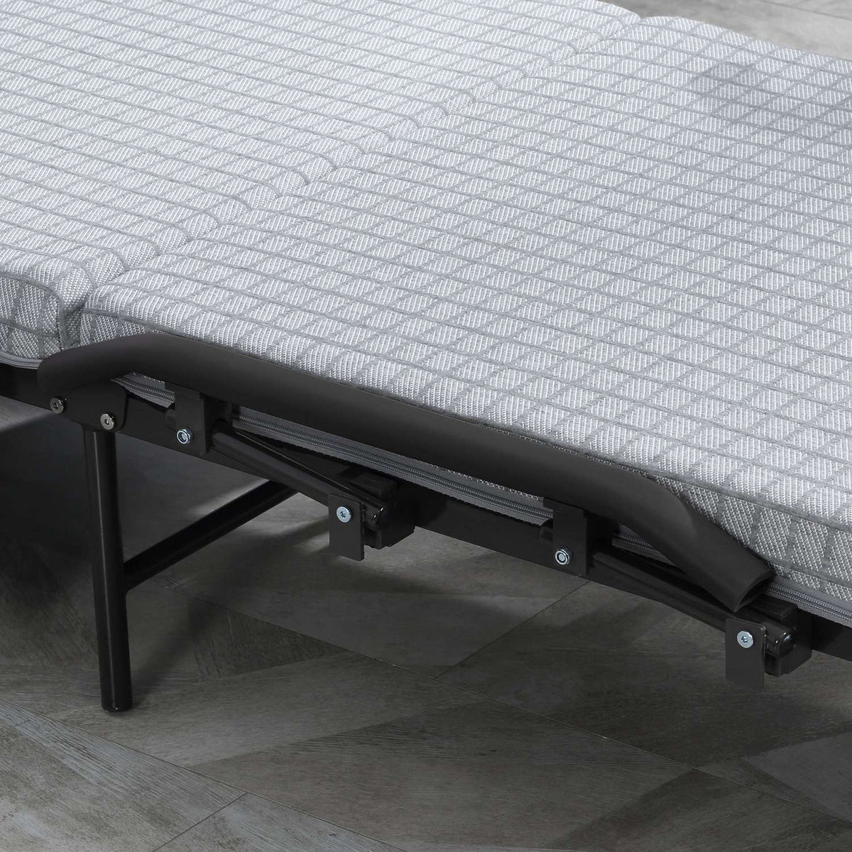Folding guest bed with wheels, armchair, 5-level adjustable backrest, travel bed, steel frame, light gray + black, 190x76x33cm