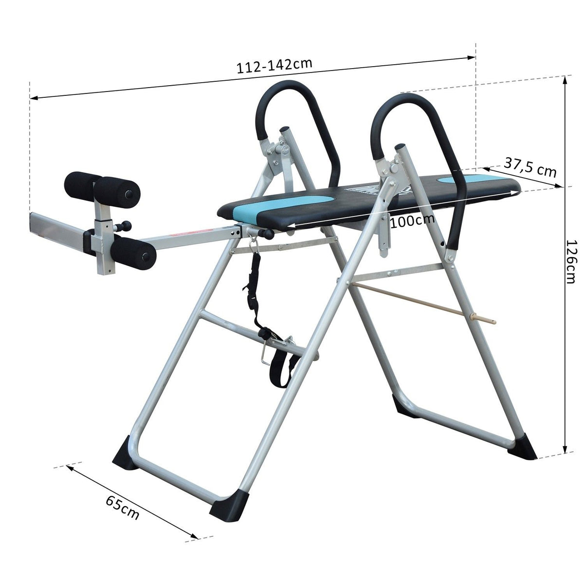 Folding inversion table with adjustable safety belt made of steel in silver-black |