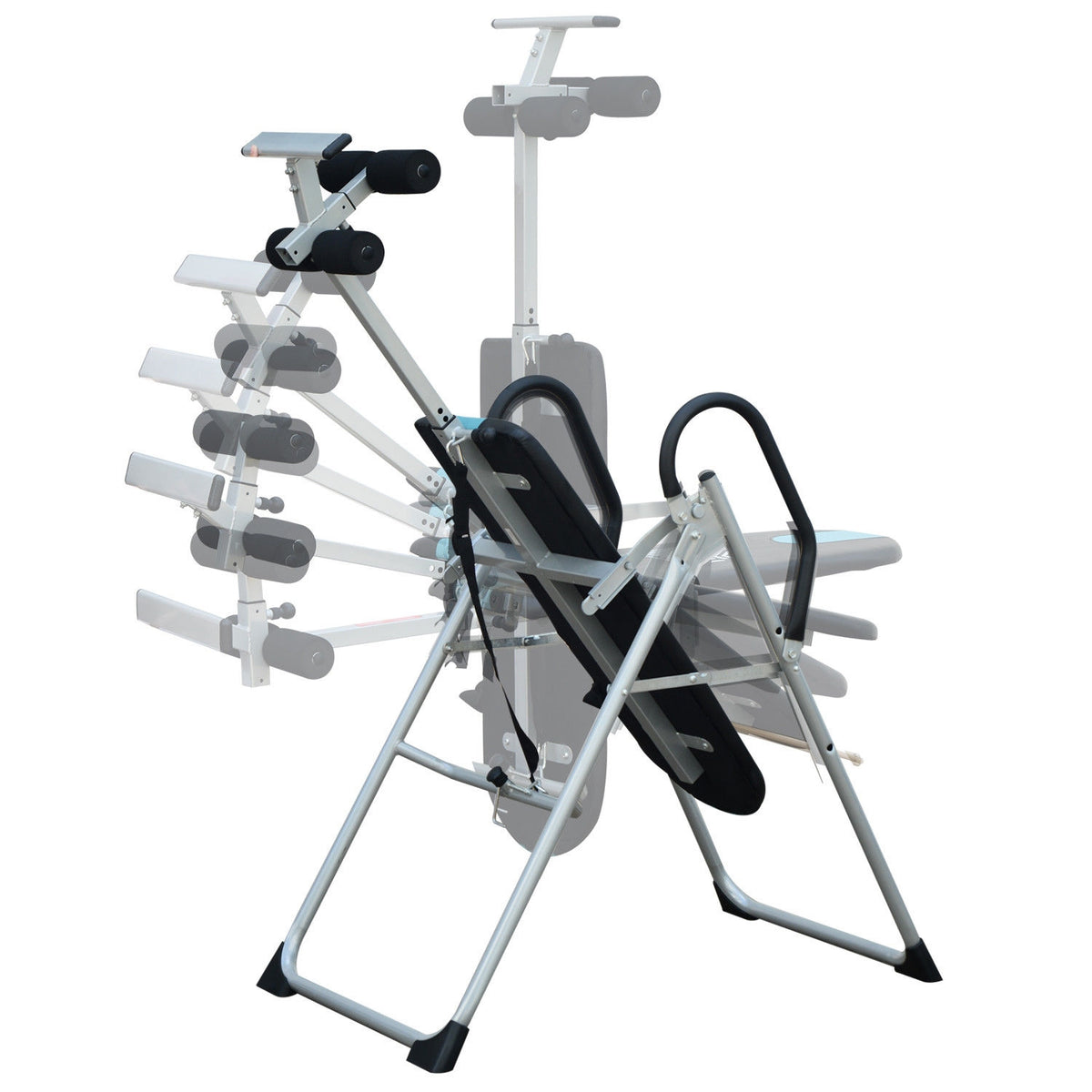 Folding inversion table with adjustable safety belt made of steel in silver-black |