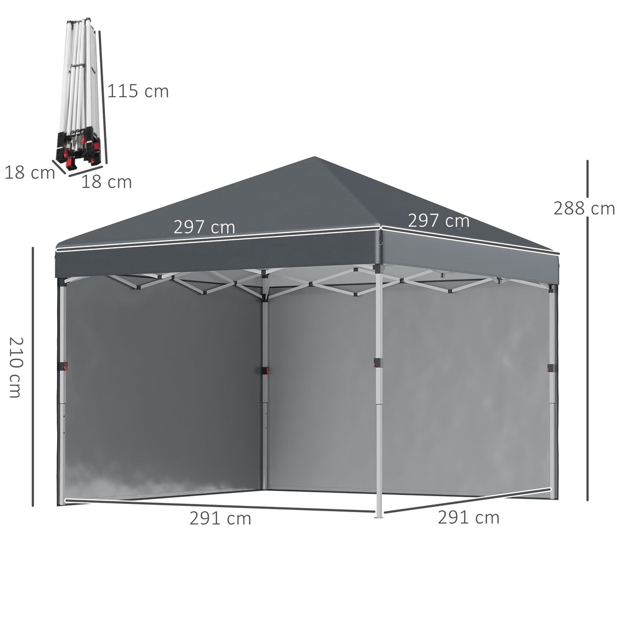 Folding pavilion 2.97 x 2.97 m with side walls, UV protection camping tent, party tent with sandbag, steel dark gray for garden & terrace