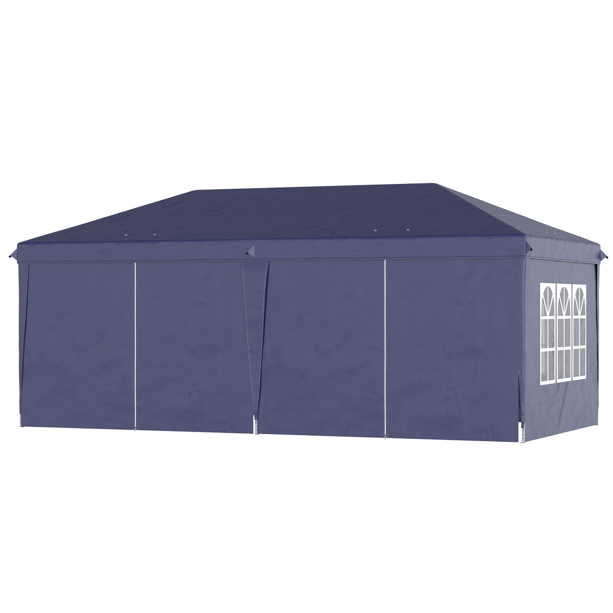 Folding pavilion 5.85x2.95m with UV protection, side walls & windows, zipper doors, sturdy steel, blue for garden & events