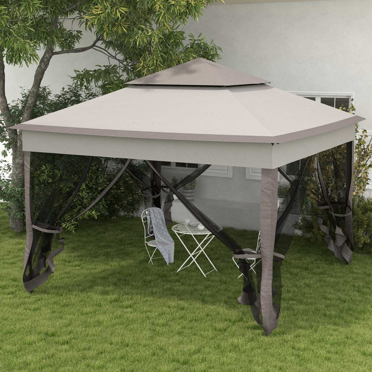 Folding pavilion garden tent with side walls pop-up tent 3.25 x 3.25 x 2.65 m in light gray for garden parties & events