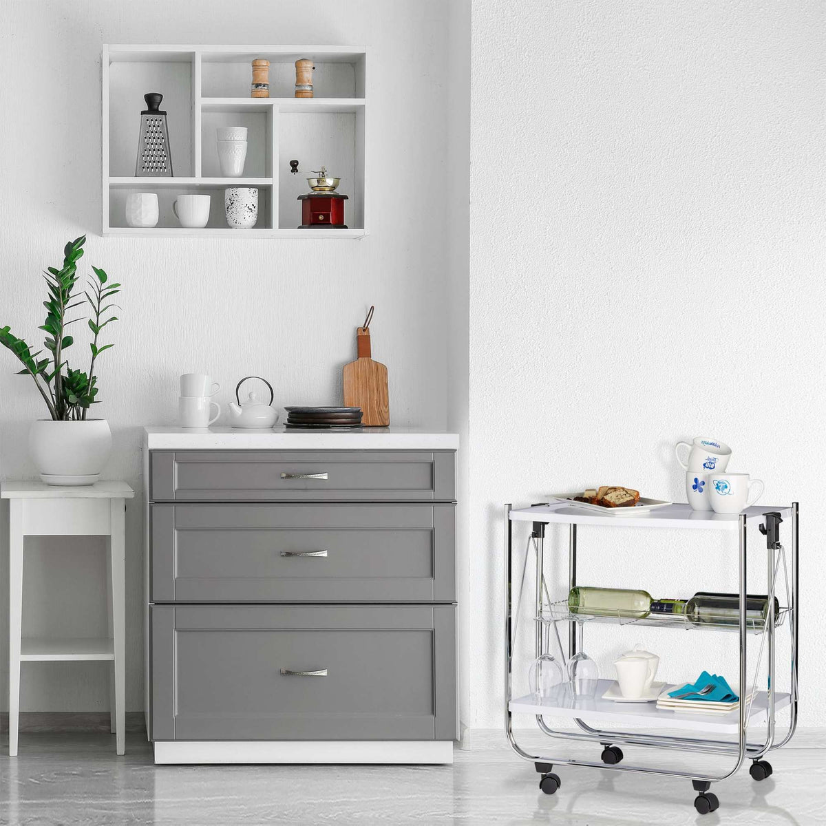 Folding serving trolley