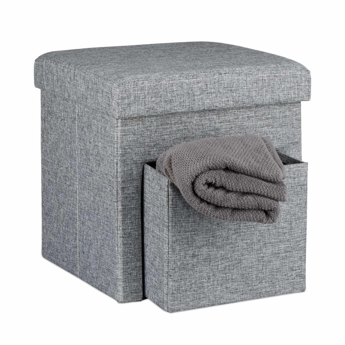 Folding stool in linen with compartment