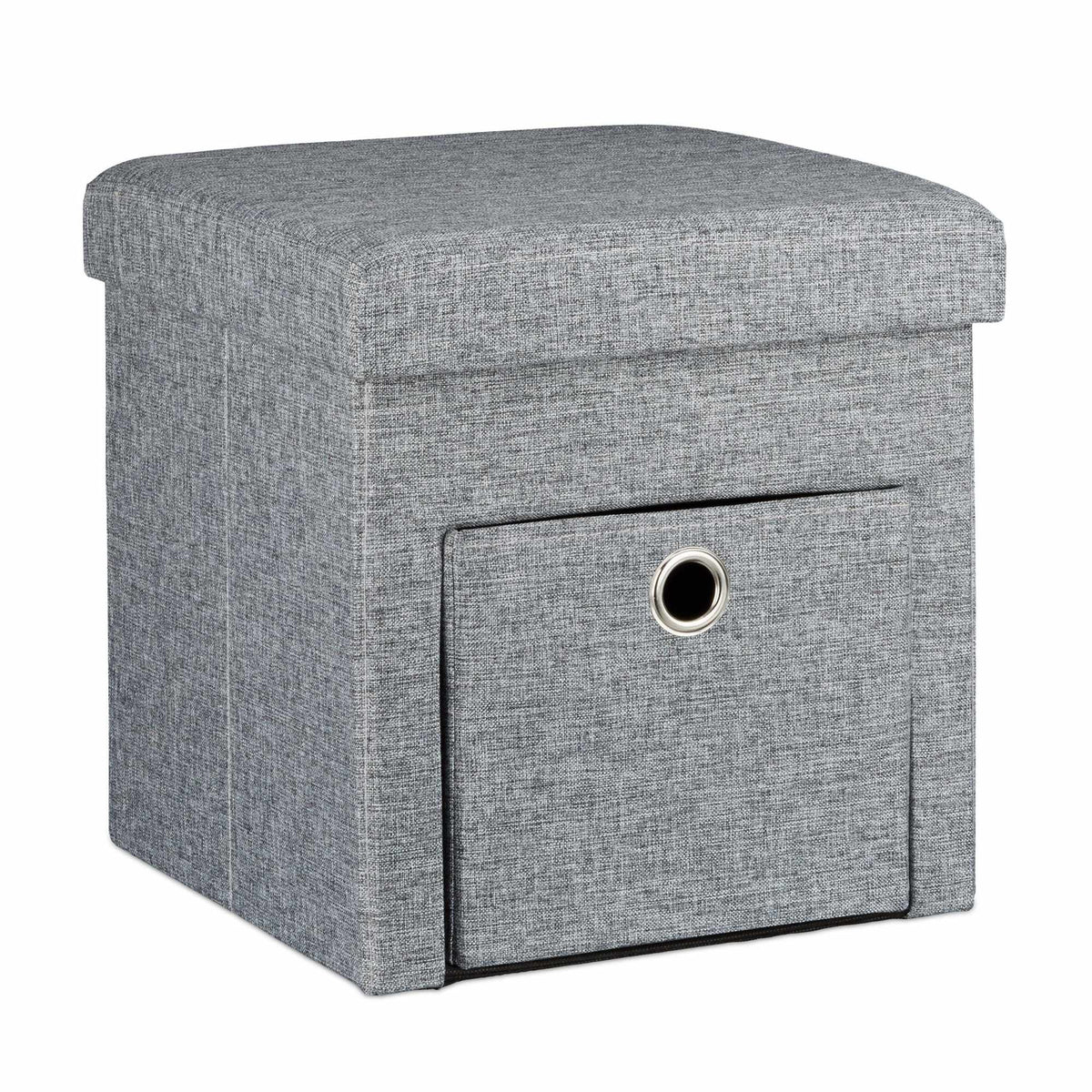 Folding stool in linen with compartment