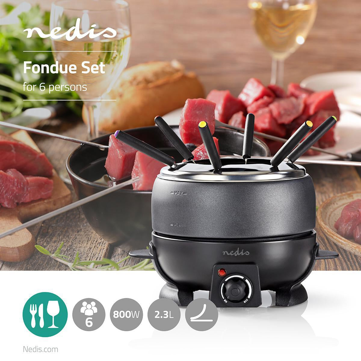 Fondue set | 6 Persons | 2.3 l | Adjustable temperature control | 800 W | Touch Handle | Anti-slip bottom | Overheat protection