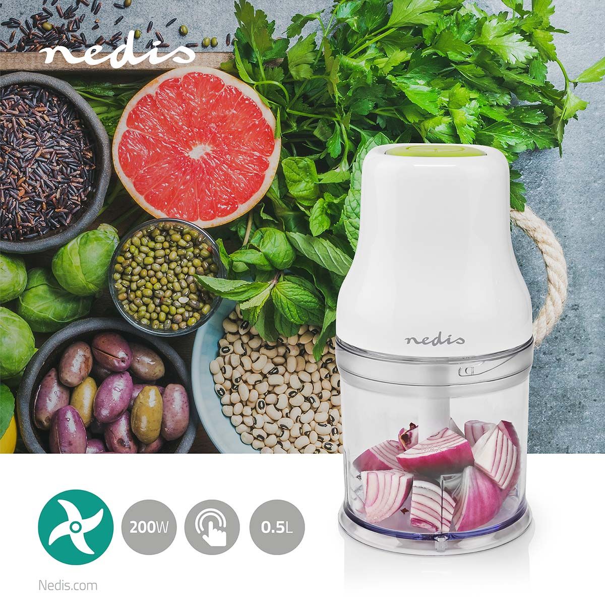 Food Chopper | 200 W | 0.5 l | Plastic | 1 speed setting | White