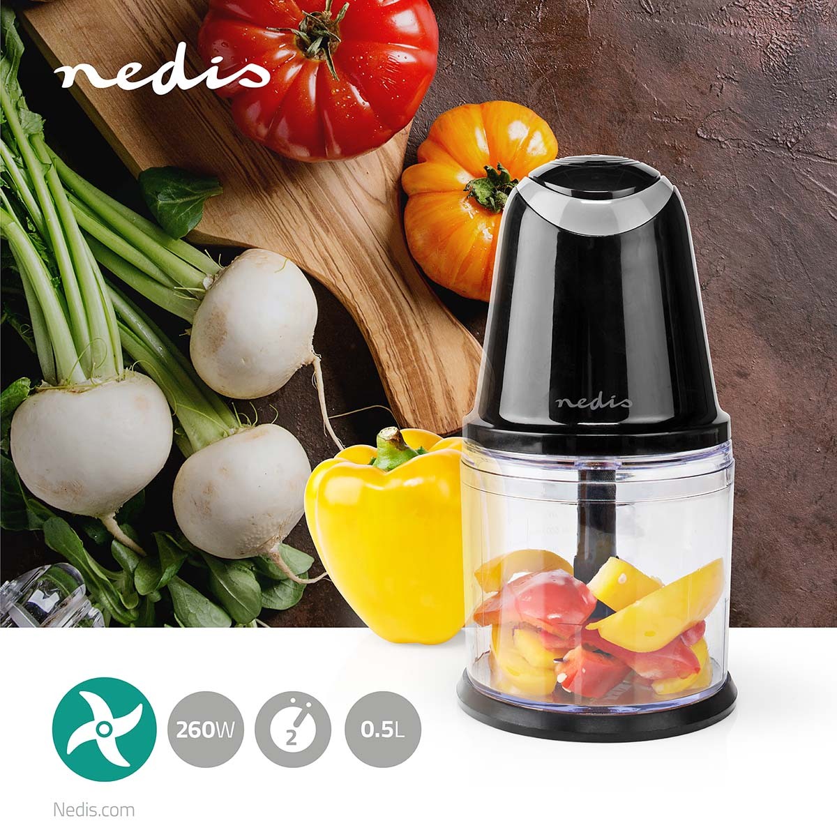 Food Chopper | 260 W | 0.5 l | Plastic | 2 speed setting | Black