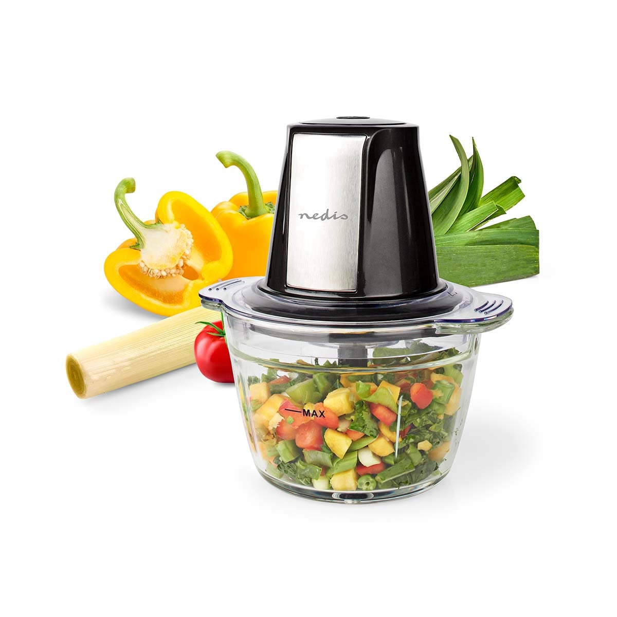 Food Chopper | 500 W | 1 l | Glass | 1 speed setting | Silver / Black