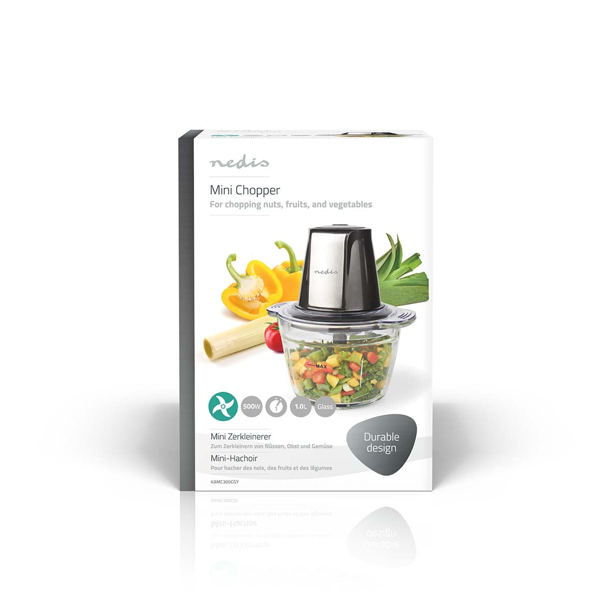 Food Chopper | 500 W | 1 l | Glass | 1 speed setting | Silver / Black