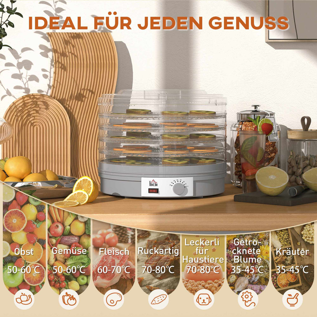 Food Dehydrator with 5 Stackable Trays, Adjustable Temp