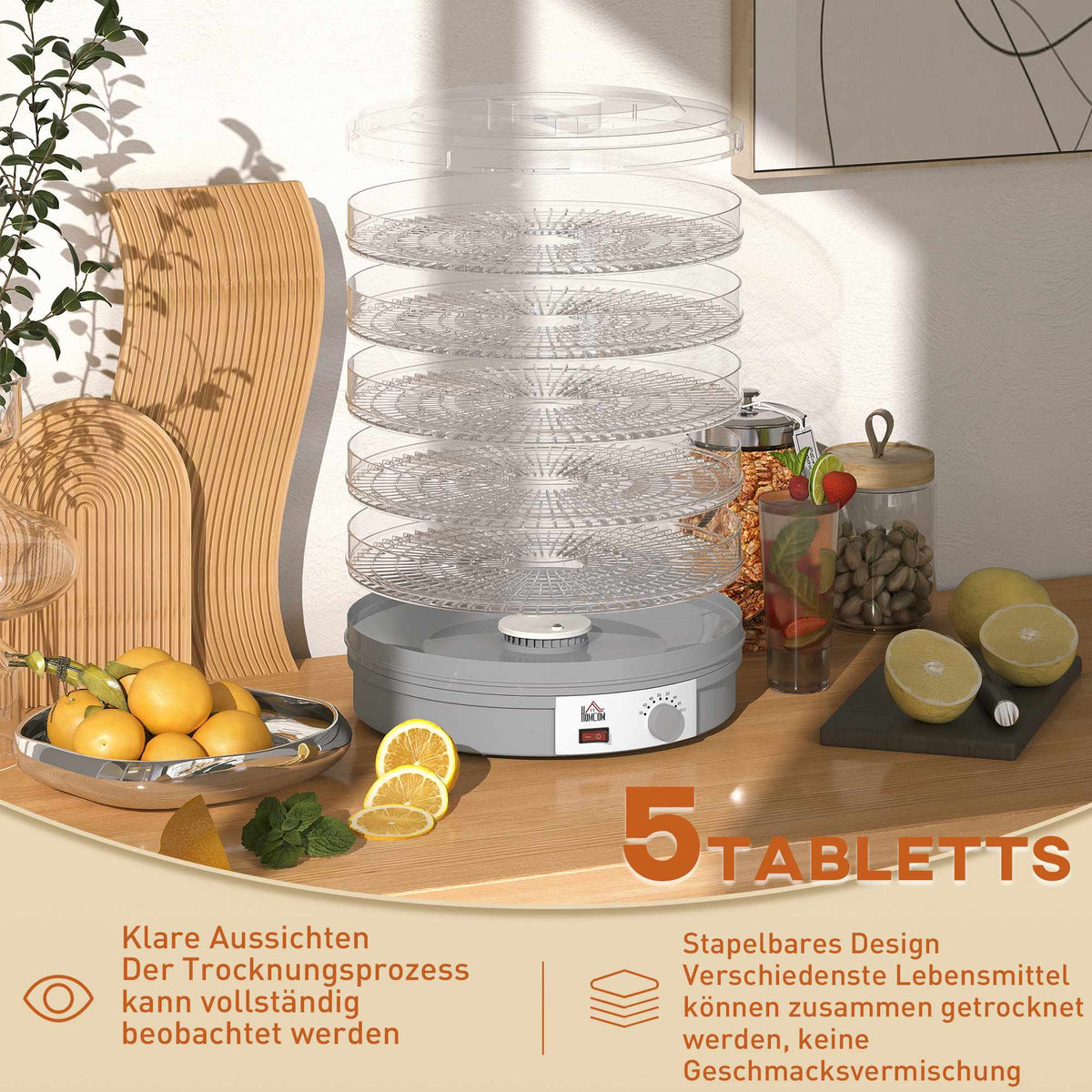 Food Dehydrator with 5 Stackable Trays, Adjustable Temp