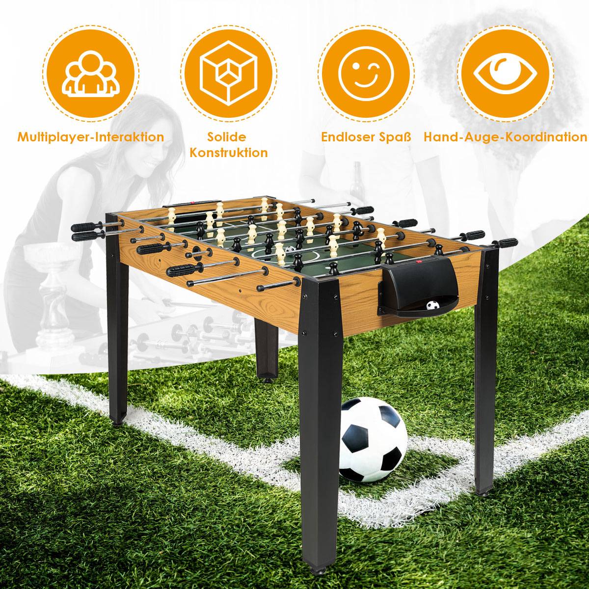 Foosball Table, 48 Inch Wooden, 22 Players, 2 Balls