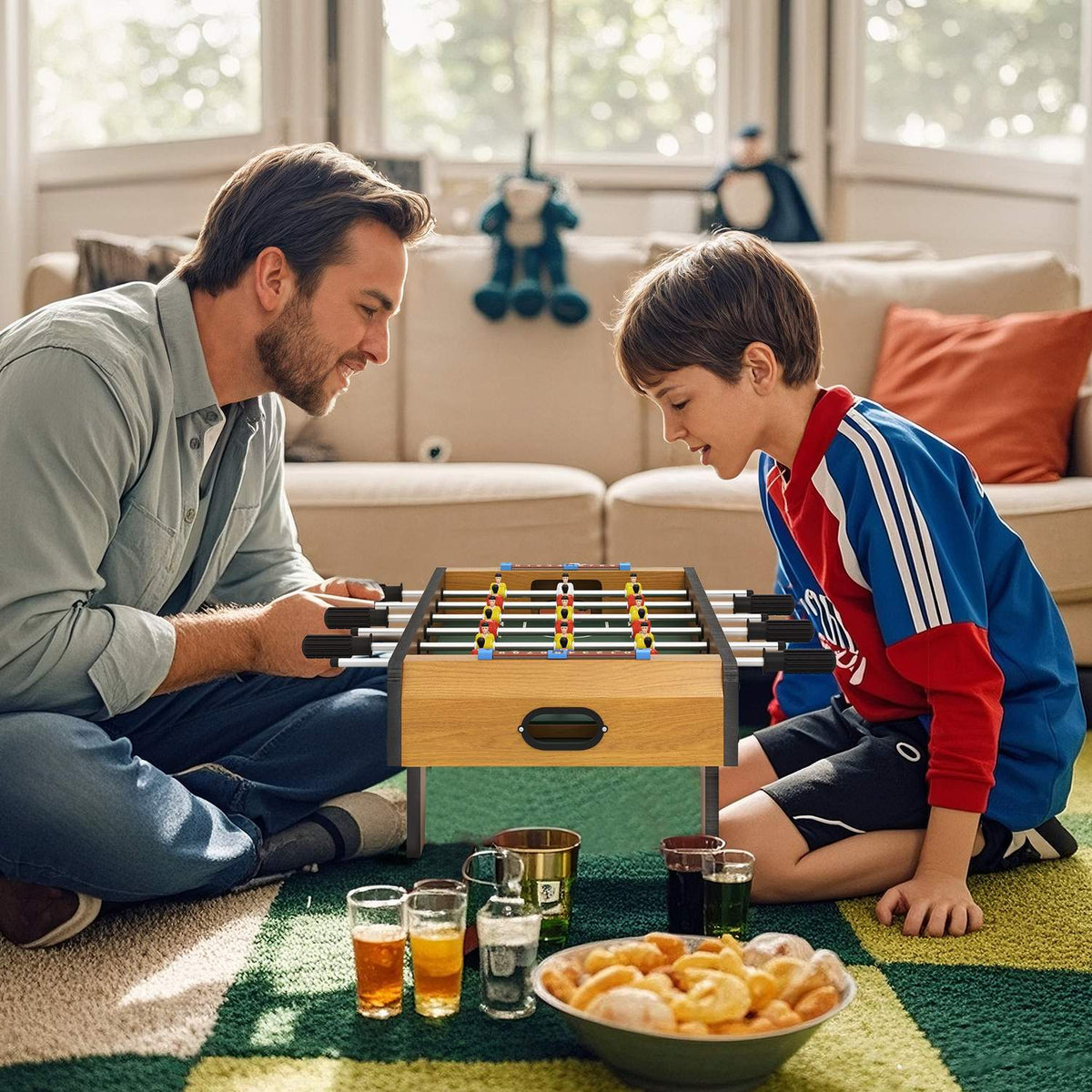 Foosball Table Set, Compact Wood Design, 2 Balls, Scoreboards