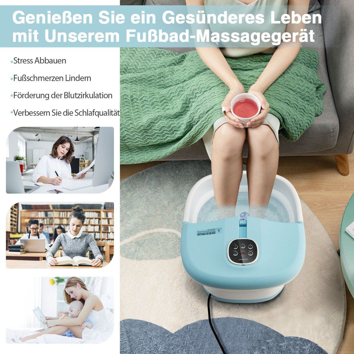 Foot Bath Massager Foldable Electric Foot Bath Heater 33.5 x 41 x 20.5 cm Blue