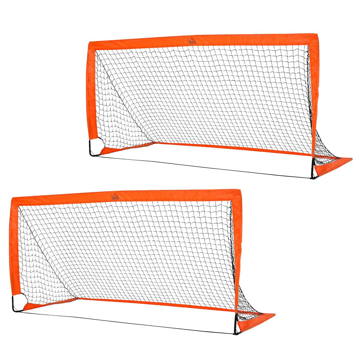Football Goals, Football Net, Set of 2 Mini Goals, Foldable, Metal, Oxford Fabric, for Children, Outdoor, Orange, 183 x 90 x 90 cm